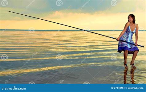 Beautiful Girl Fishing .